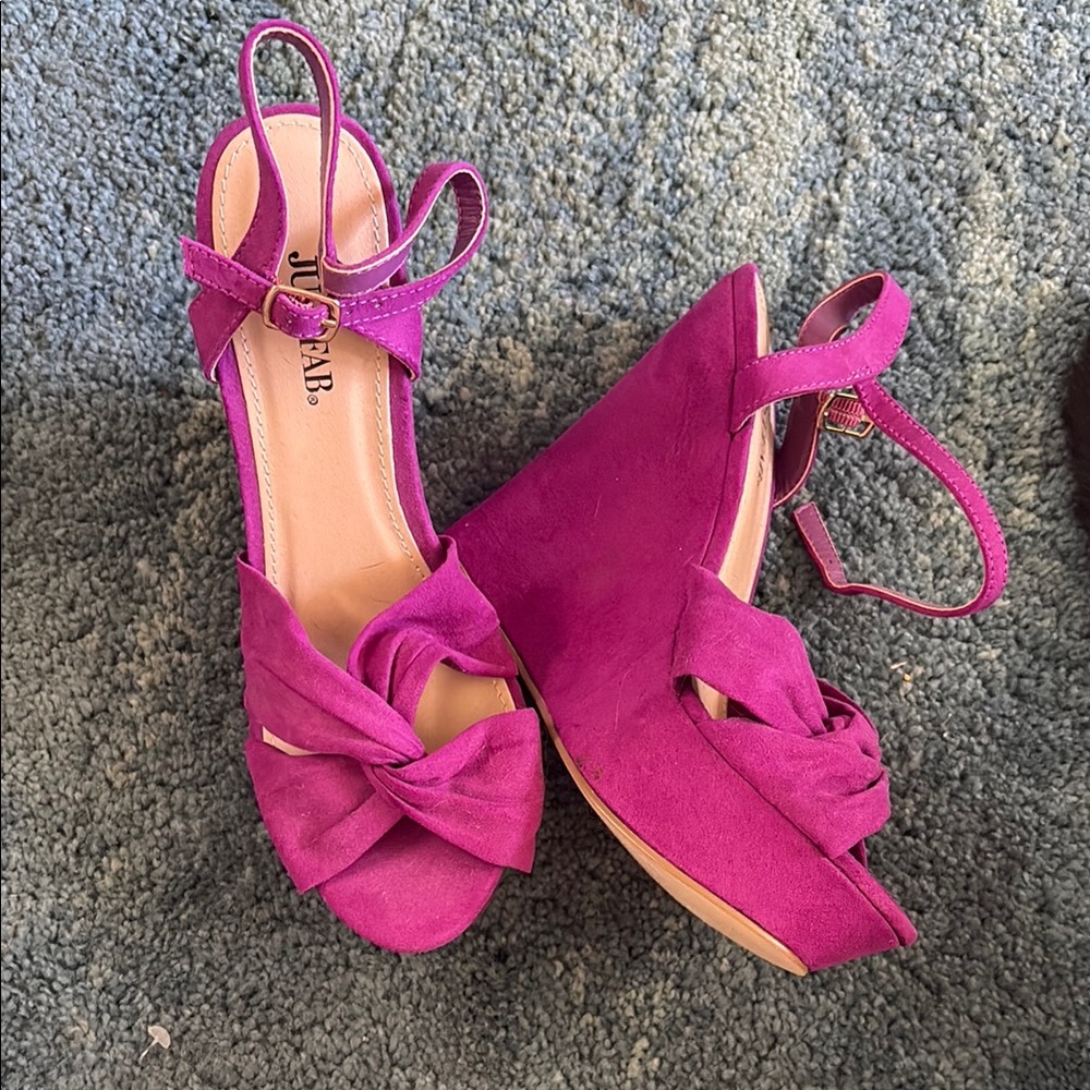 JustFab Purple Wedge Sandals with Bow Detail